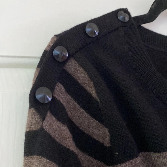 Fenn Wright Manson Merino Wool Striped Sweater Black Brown Neutral Work Basics - Picture 3 of 8